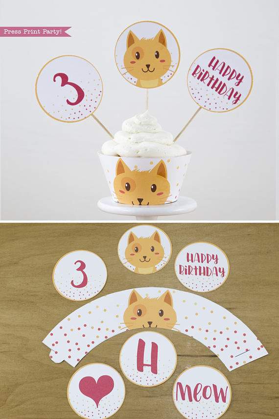Cat Cupcake Wrappers and Toppers, Boy Tabby - Image 2