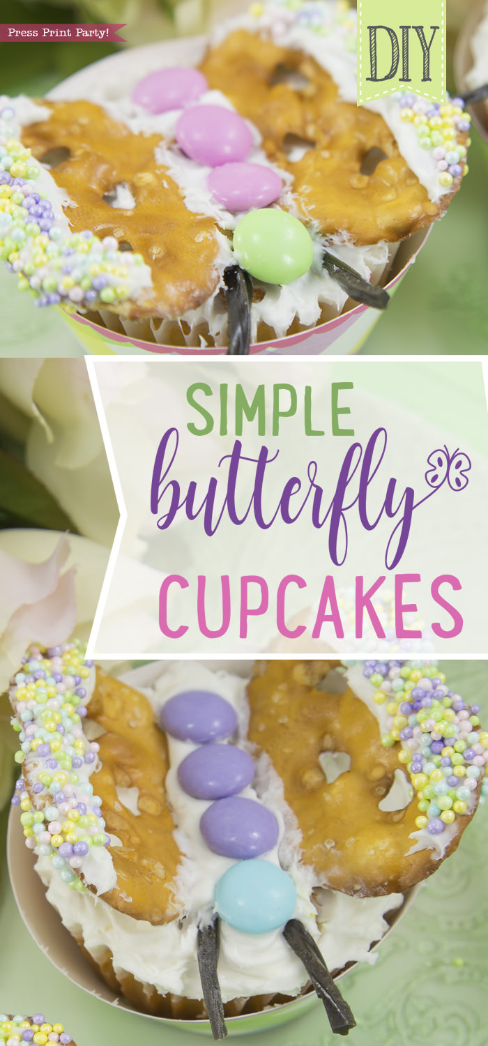 Simple Butterfly Cupcake DIY Decorations, Spring, Easter - Press Print Party!