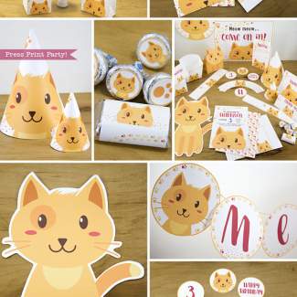 Cat Themed Birthday Party Hat Printable, Boy Tabby - Press Print Party