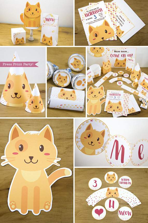 Cat Themed Party Printable Set, Boy Tabby