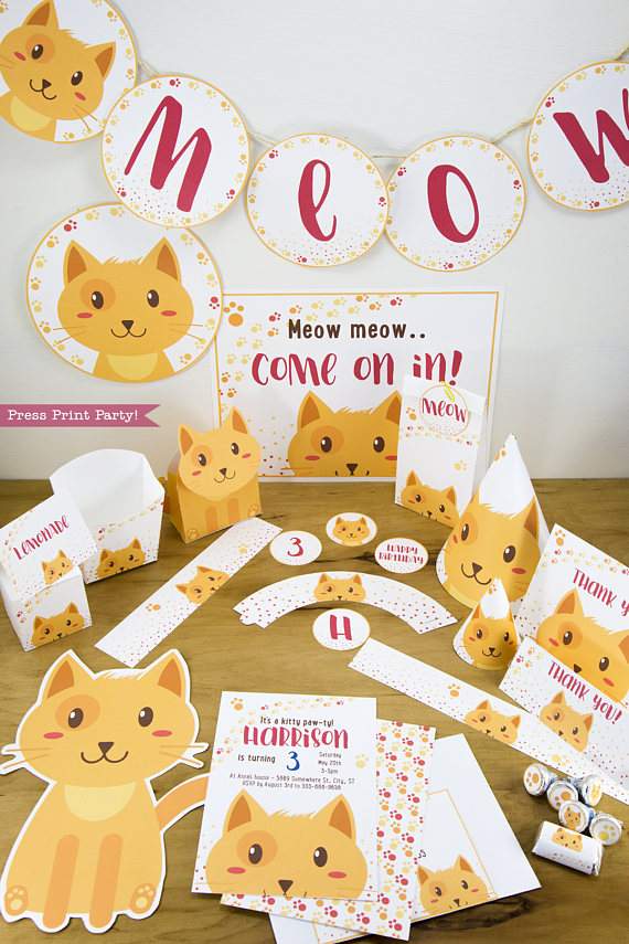 Cat Themed Party Printable Set, Boy Tabby - Image 2