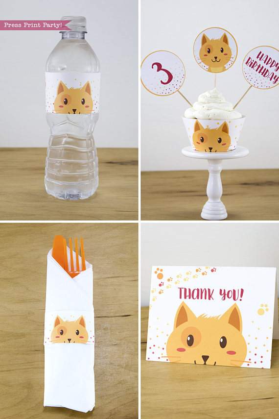 Cat Themed Party Printable Set, Boy Tabby - Image 8