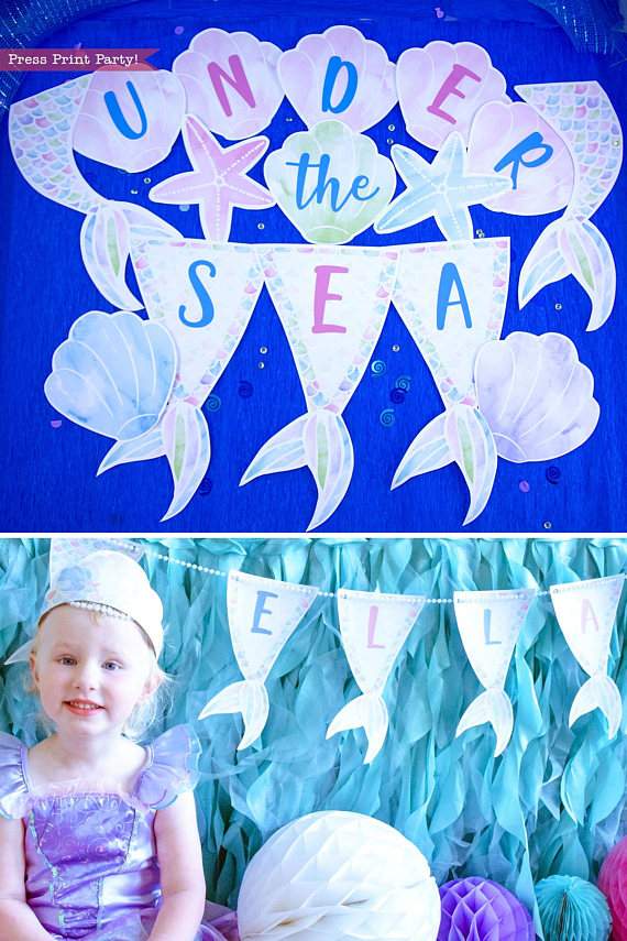 Mermaid Banner Printable, Watercolor - Image 2