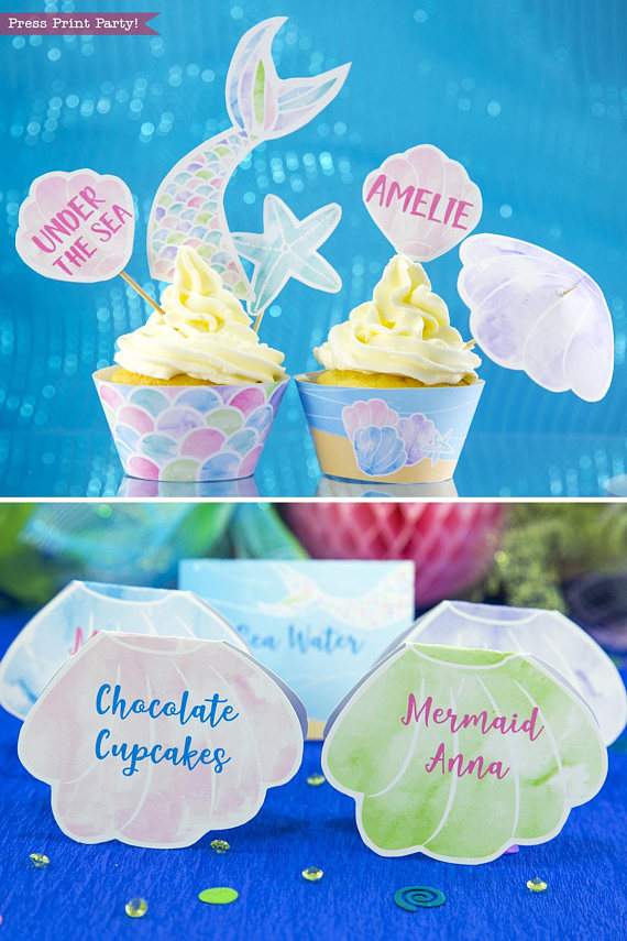 Mermaid Birthday Party Printable Set, Watercolor - Image 3