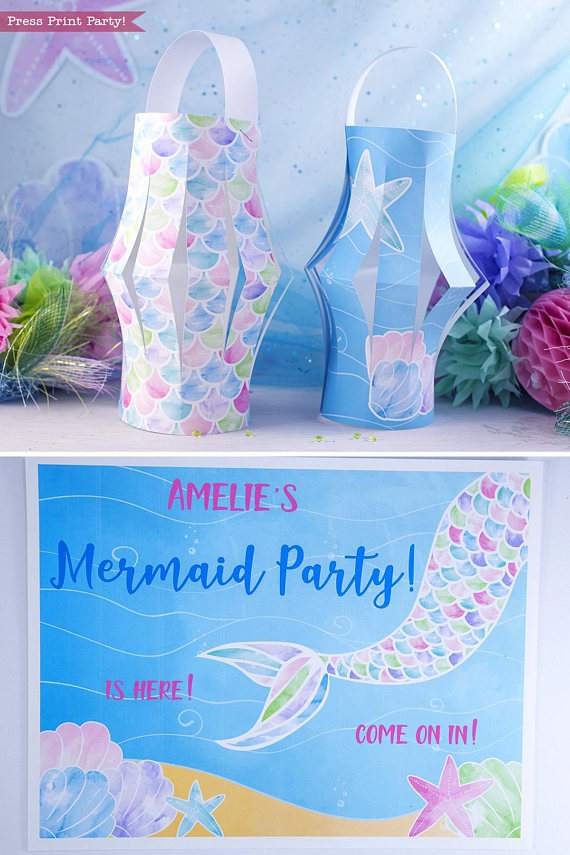 Mermaid Birthday Party Printable Set, Watercolor - Image 5