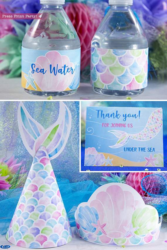 Mermaid Birthday Party Printable Set, Watercolor - Image 8