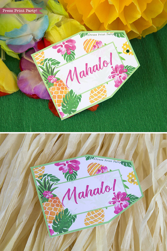 Pineapple Party Favor Tags Printable, Luau - Press Print Party !