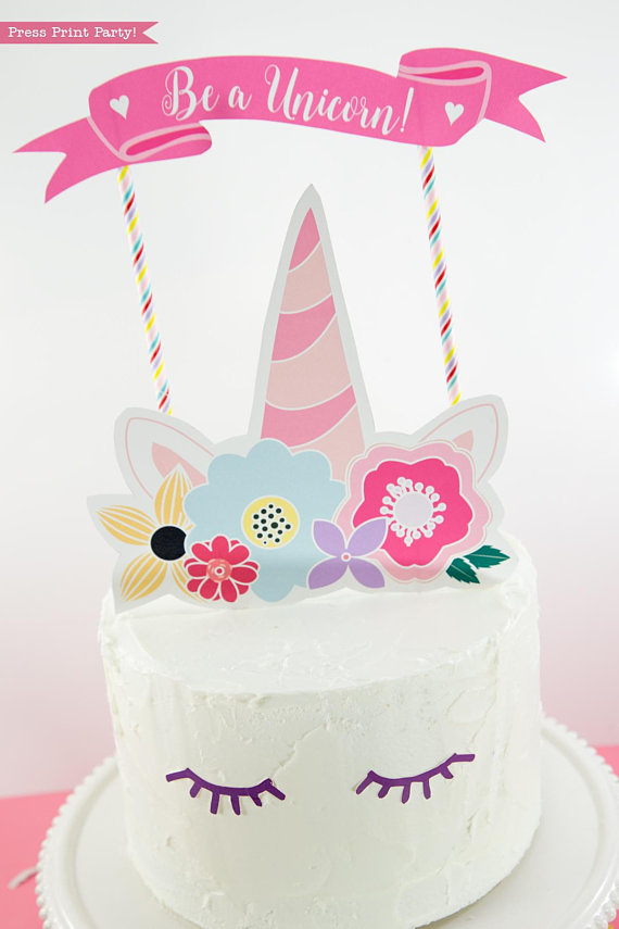 Unicorn Cake Topper Printable With Flowers (Unicorn Party)- Press ...