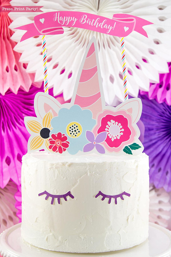 unicorn cake topper printable with flowers unicorn party