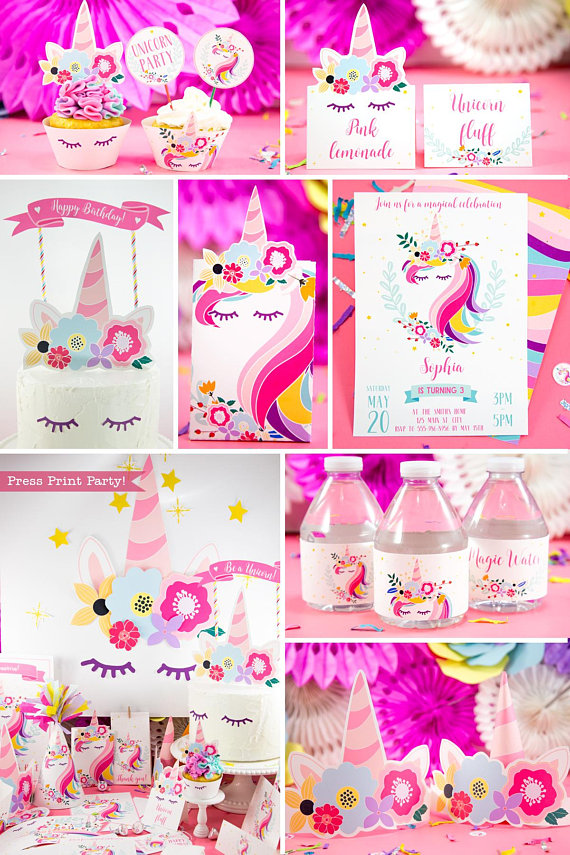 Unicorn Birthday Party Printable Set - Press Print Party !