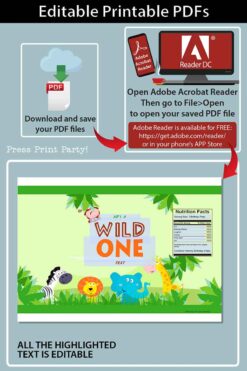 Wild ONE Chip Bag Printable Template, Editable, Safari Chip Bag, Jungle Safari Theme Birthday, Chip Bag Labels, INSTANT DOWNLOAD press print party