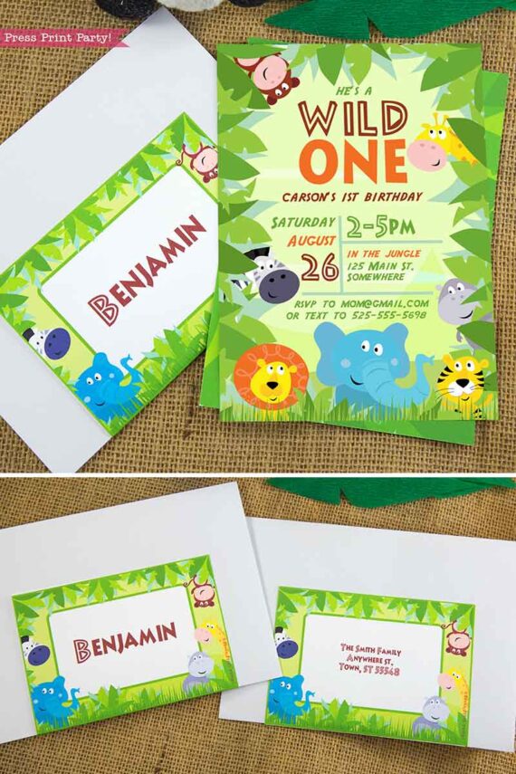 Wild ONE Birthday Invitation Printable, First Birthday Invitation, Safari Theme, Jungle Party, Wild One Invitation, INSTANT DOWNLOAD press print party