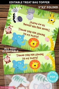 Jungle Safari Theme Birthday Treat Bag Topper Printable, Editable, Safari Party Favors, Jungle Birthday Treats, Zoo Party, INSTANT DOWNLOAD press print party