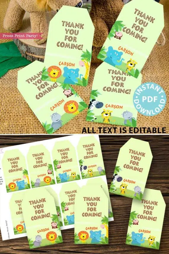 Jungle Safari Theme Birthday gift tags Printable, Safari favor tags, Zoo Birthday, Jungle Birthday Invite, Zoo Invite, INSTANT DOWNLOAD press print party