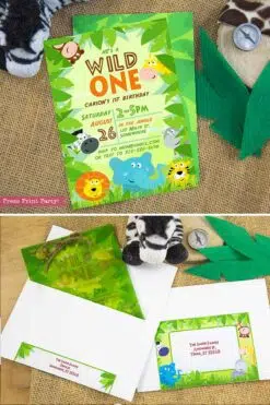 Wild ONE Birthday Invitation Printable, First Birthday Invitation, Safari Theme, Jungle Party, Wild One Invitation, INSTANT DOWNLOAD press print party