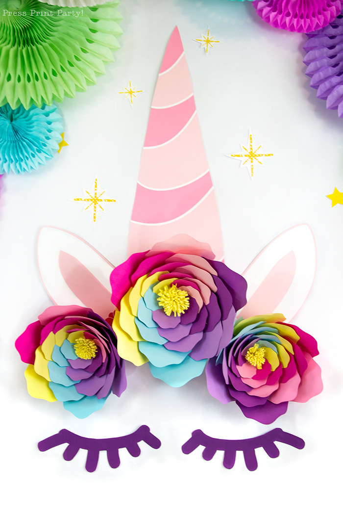 Truly Magical Unicorn Birthday Party Decorations DIY - By Press Print Party! Giant Unicorn horn