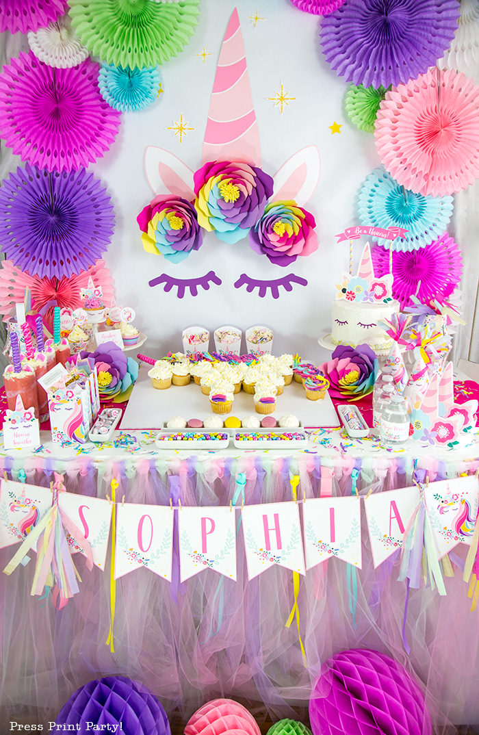 Unicorn party sign table sign and backdrop decorations