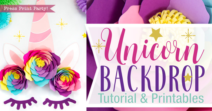 Unicorn backdrop with colorful flowers and sleepy eyes. by Press Print Party!