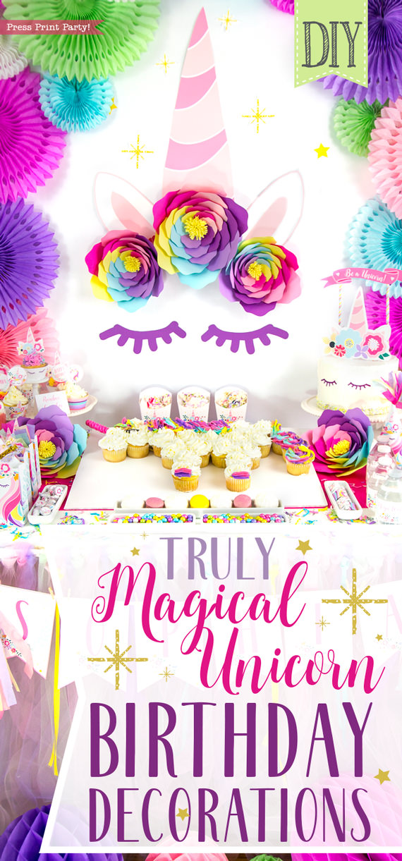 Truly Magical Unicorn Birthday Party Decorations DIY - By Press Print Party!