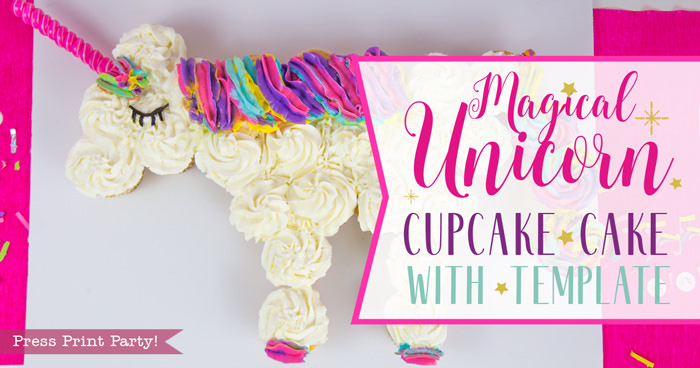 Unicorn cupcake cake DIY with free template and video instructions - Press Print Party!