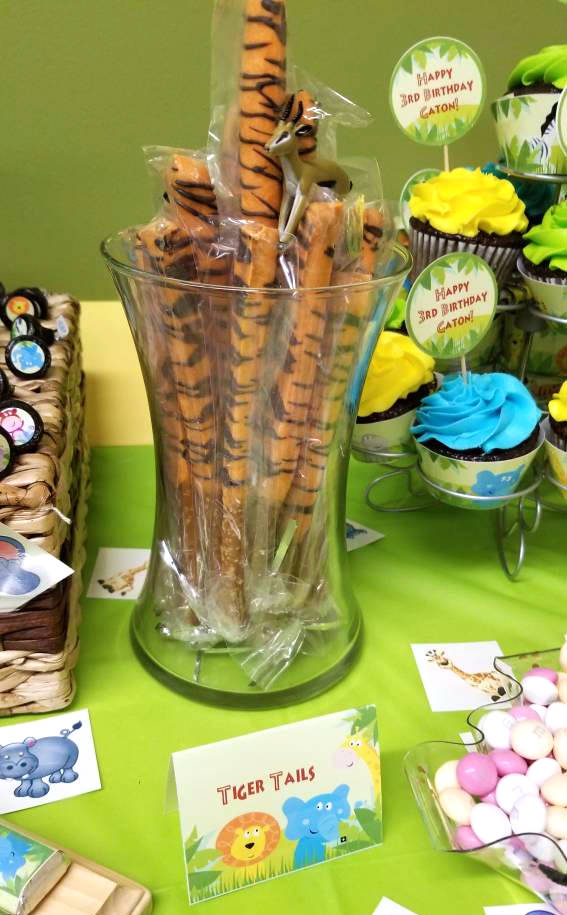 Jungle party tiger tails made with Pretzels