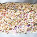 White chocolate bark with popcorn and sprinkles