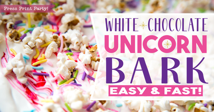 Colage picture of white chocolate unicorn bark