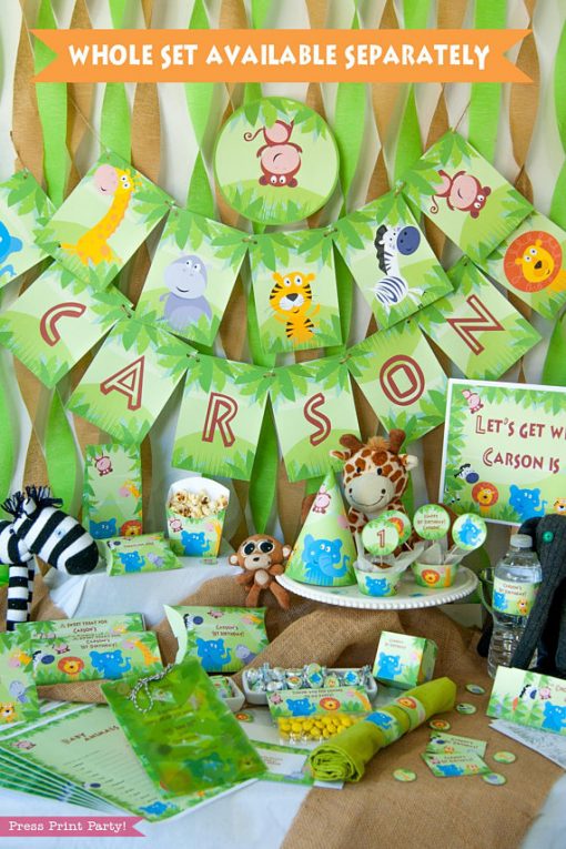 Jungle Safari Theme Birthday Decorations, Let's Get Wild, Safari Birthday Printables, Jungle Birthday, For Boys and girls, INSTANT DOWNLOAD press print party