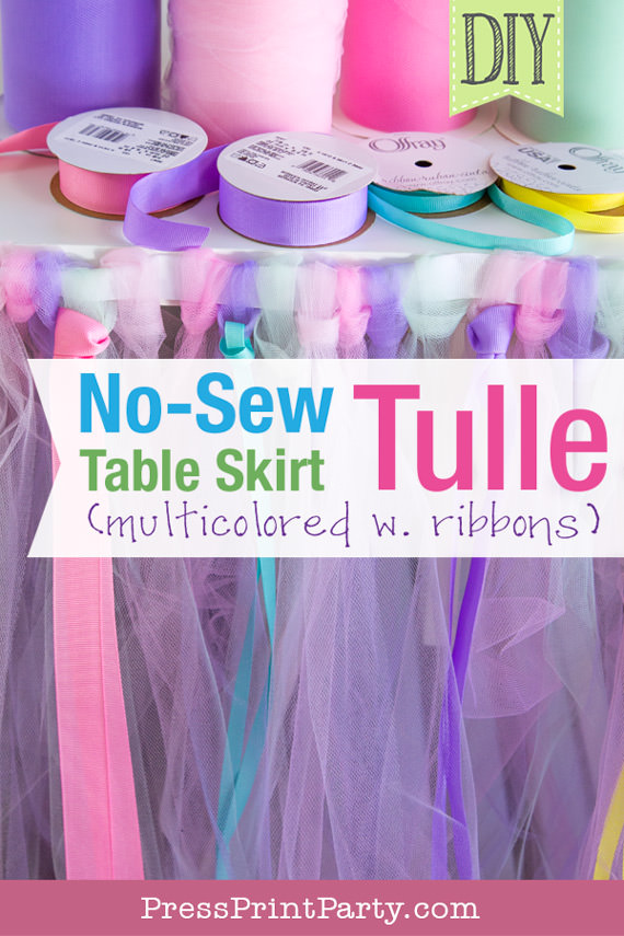 NoSew Tulle Table Skirt Tutorial w. ribbons (EASY) Press Print Party!