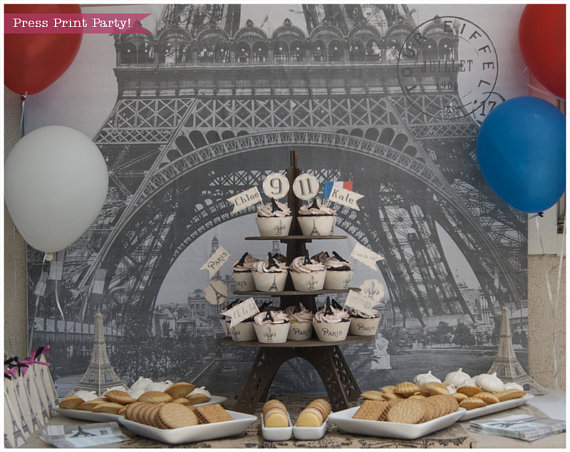 dessert table ideas paris party. French vintage party with eiffel tower. Press Print Party!