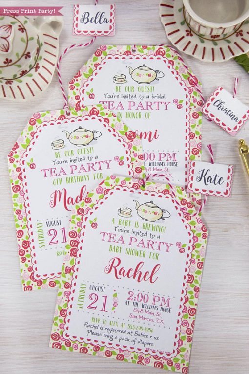 Tea Party Baby Shower Invitation Printables, A Baby is Brewing