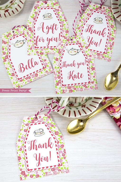 Tea Party Favor Tags Printables, Thank You Tags