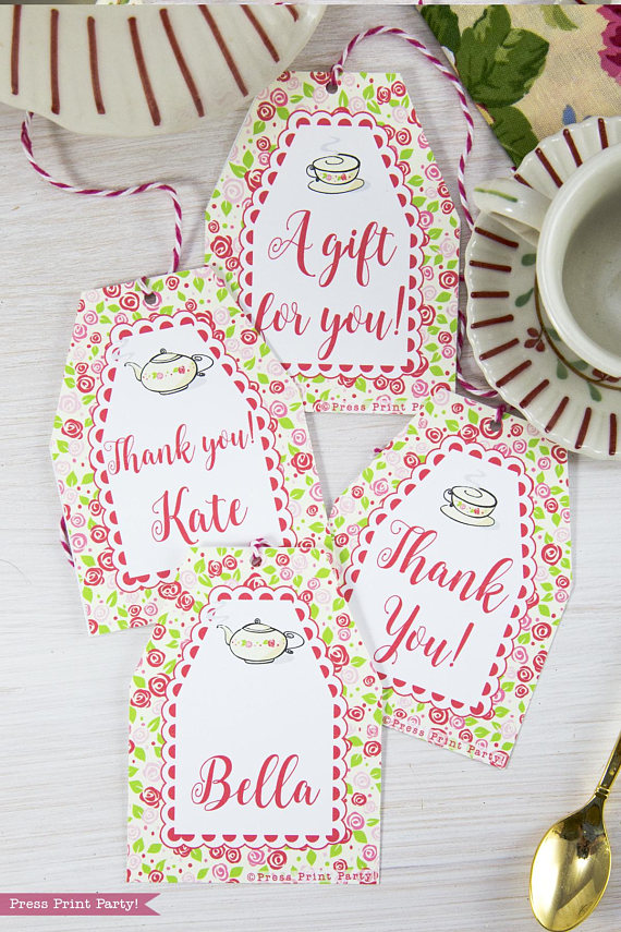 Tea Party Favor Tags Printables, Thank You Tags