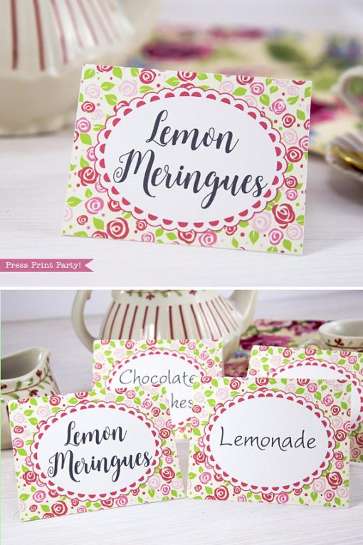 tea party place card printables By Press Print Party!