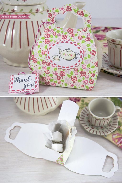 Tea Party Purse Favor Box Printable, Tea Party Favor Box