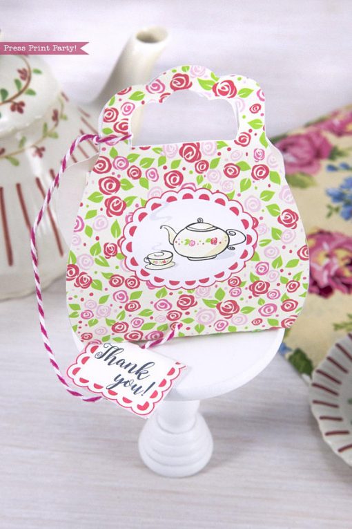 Tea Party Purse Favor Box Printable, Tea Party Favor Box