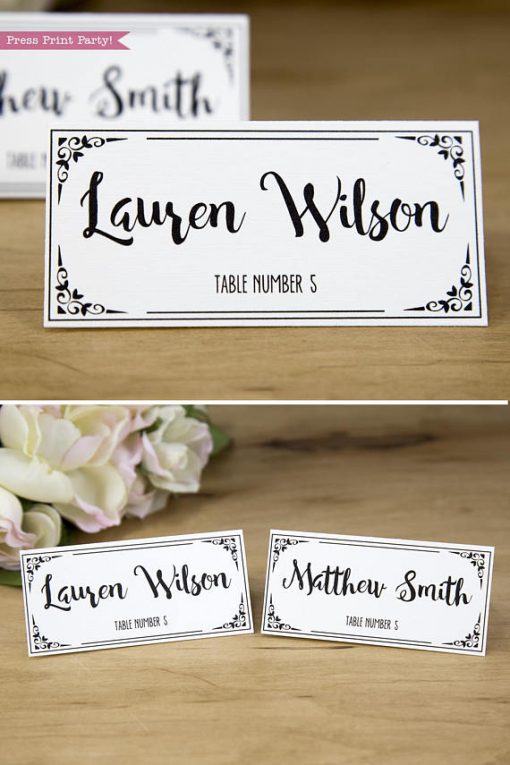 Wedding place card with table numbers