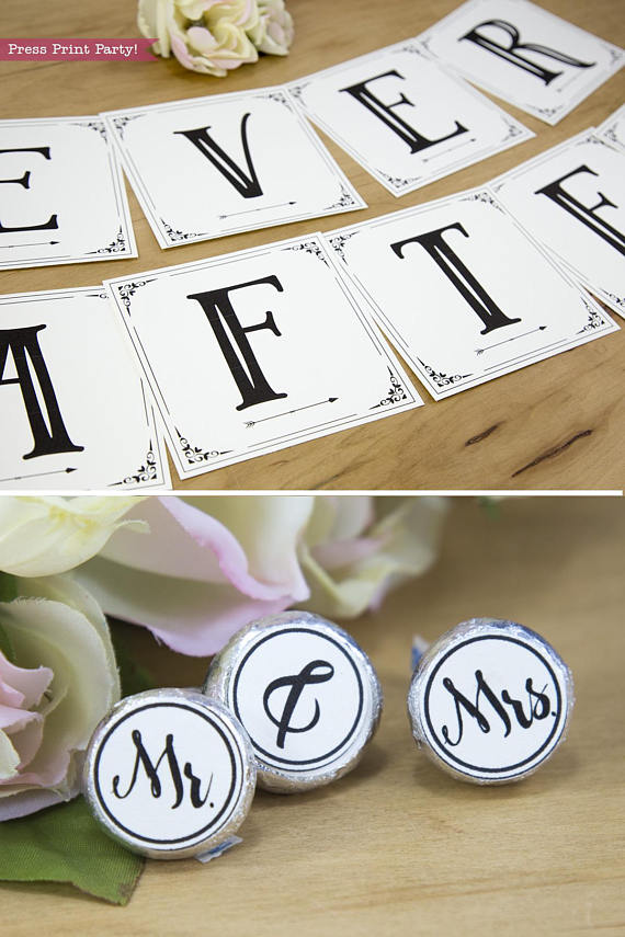 wedding banner and mr and mrs kisses labels