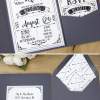Wedding Invitation Template Printable Set, Wedding Invitation Suite. Open invitation with pockets and envelope insert with arrows.