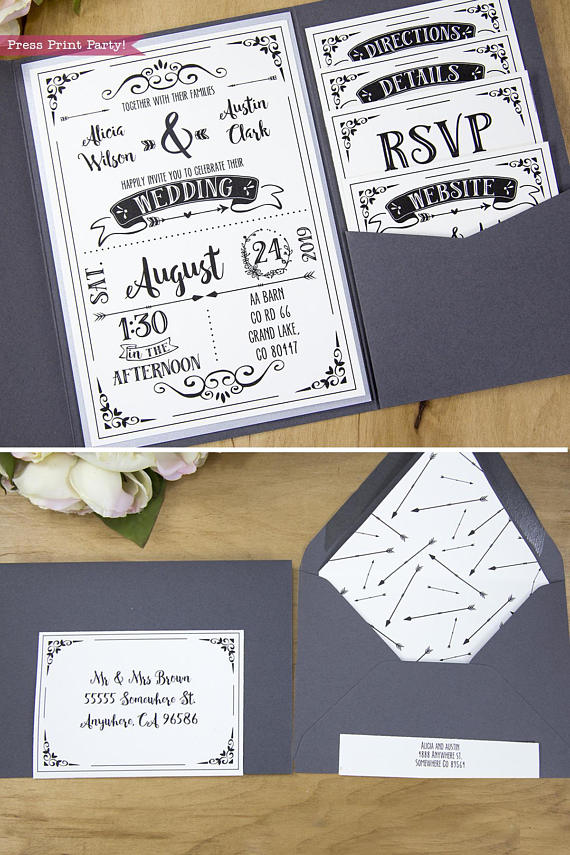 Rustic Wedding Invitations Printable Set Press Print Party