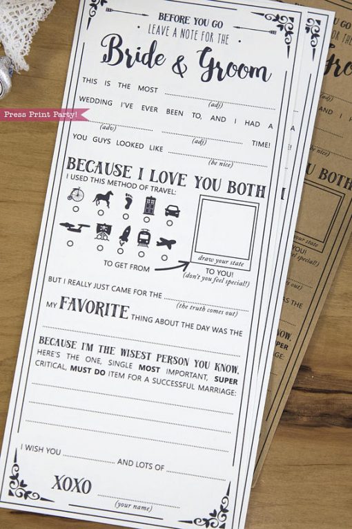 wedding mad libs advice cards with funny answers