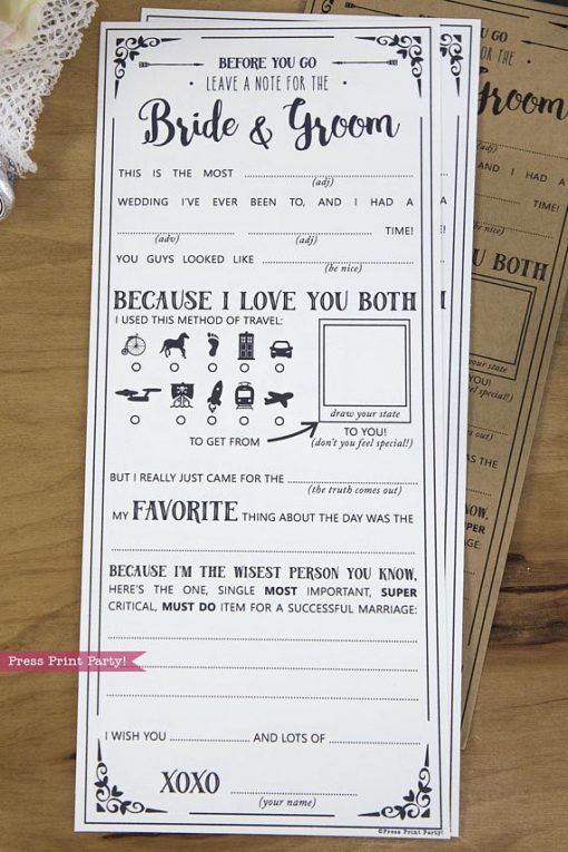 wedding mad libs advice cards with funny answers