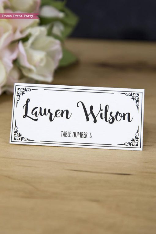 Wedding place card with table numbers