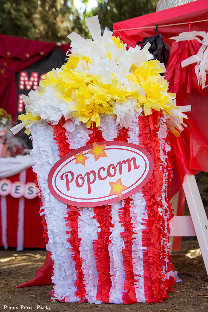 Popcorn box pinata for outdoor movie night party. Press Print Party!