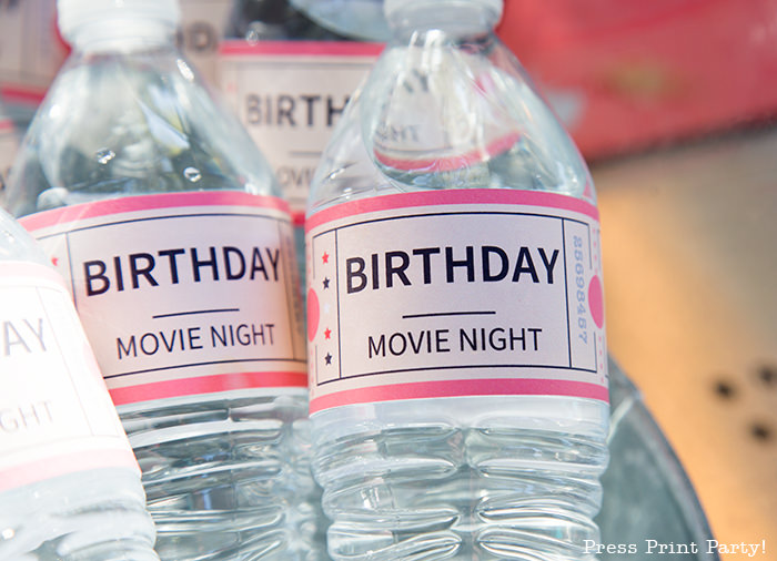 Water bottle wraps that look like a movie ticket - Printables by Press Print Party!