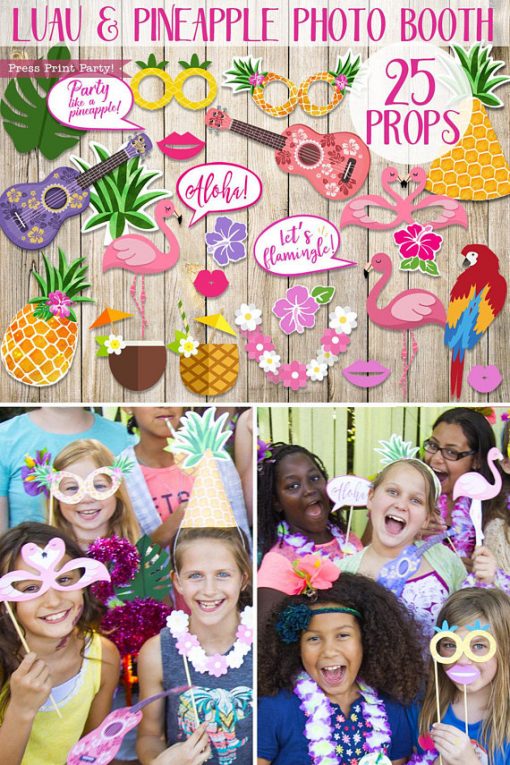 25 pineapple, luau, and flamingo photo booth props