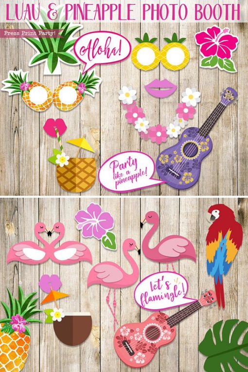 25 pineapple, luau, and flamingo photo booth props