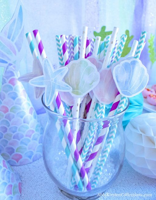 Mermaid cupcake toppers. Mermaid tails & shells. Straw topper. Printables by Press Print Party!