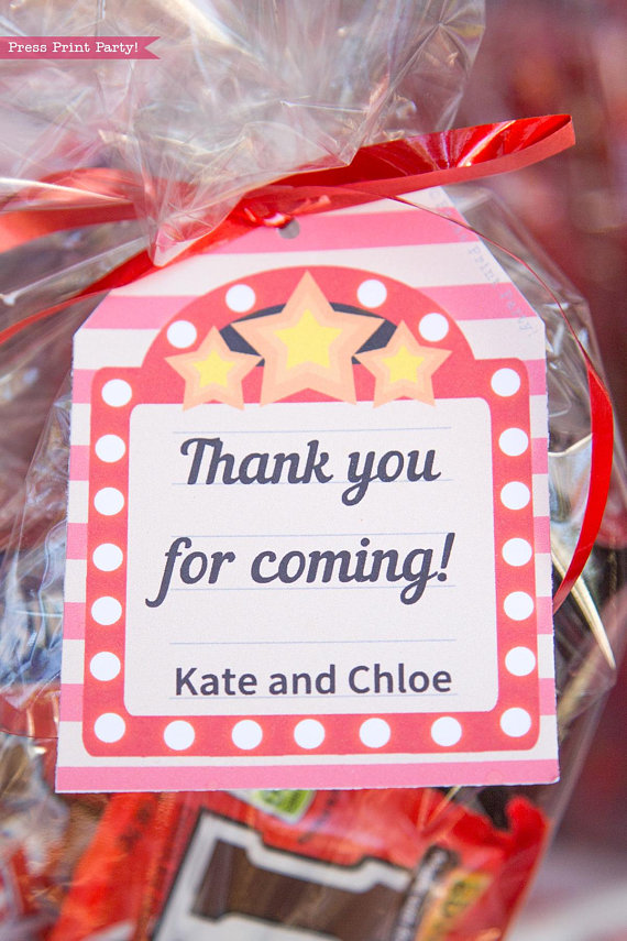 Movie Party Favor Tags  Girls Movie Night Thank-You tags – Sunshine Parties