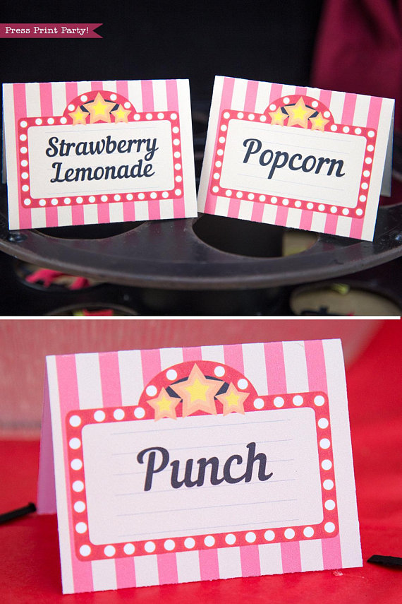 Movie Night place cards printables. by Press Print Party!